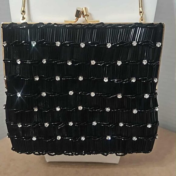Vintage Handbags - Vintage 1950's/60's  black beaded evening bag